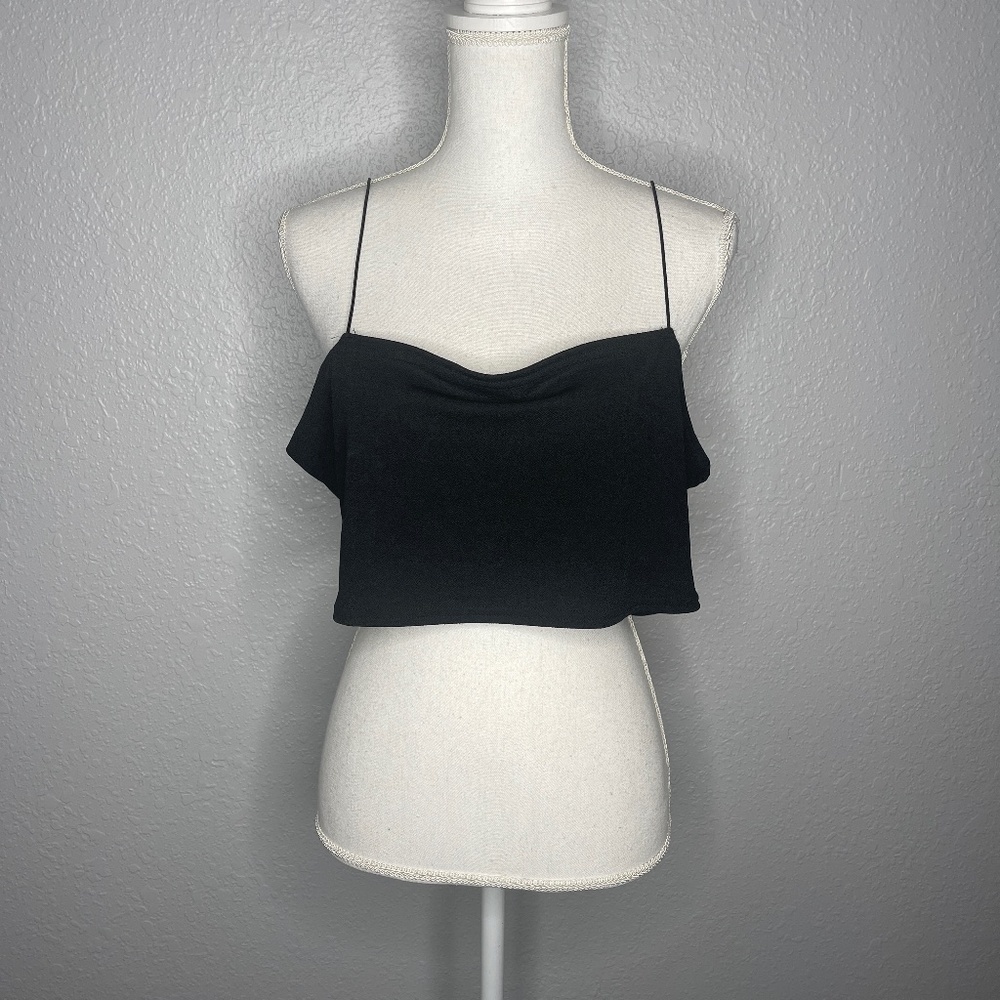 Plus Black‎ Crepe Spaghetti Strap bandeau Crop Top
